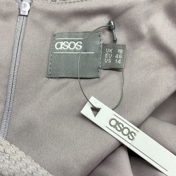 ASOS NWT Lilac Textured V-Neck Faux Wrap Midi Dress Size 14 - Picture 6 of 8